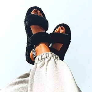 UGG Black Fuzzy Slide Sandals